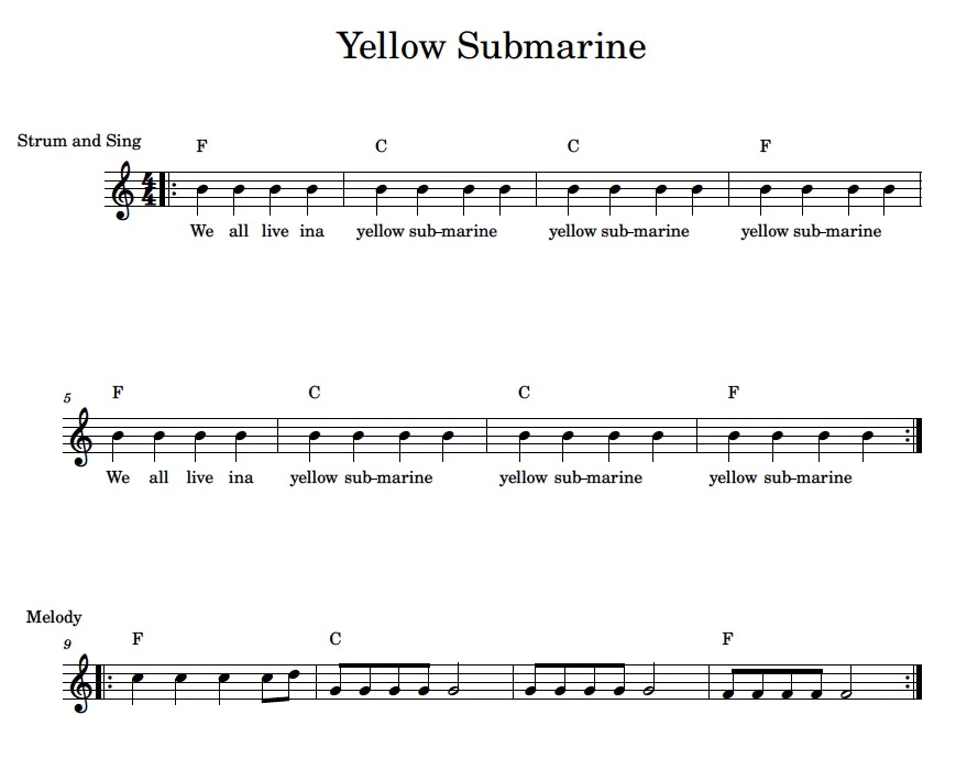 Yellow submarine for ukulele beginners